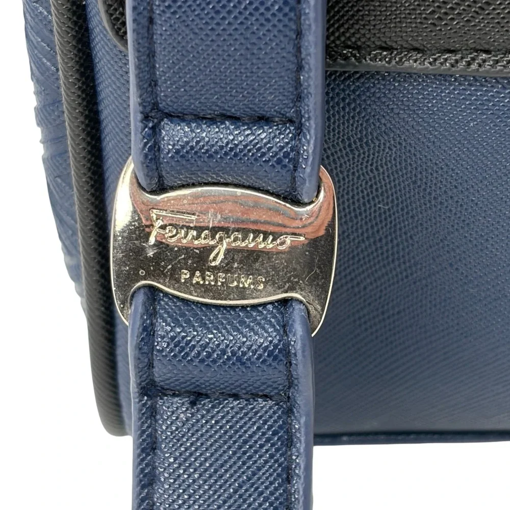 Salvatore Ferragamo Parfums Travel Toiletry Cosmetic Bag Navy Black Wristlet